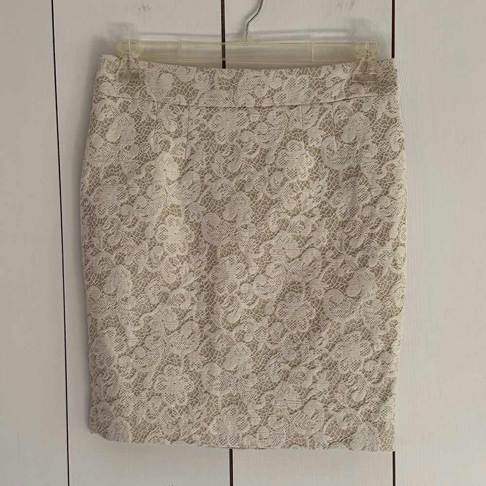 Cynthia Rowley Lace Brocade Pencil Skirt 6 Ivory Lined Romantic Bridal NWT